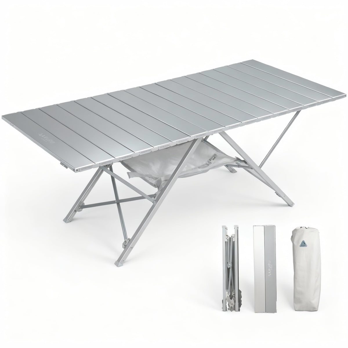 Camping Table, Roll Table, 50.4 x 23.6 inches (128 x 60 cm), Aluminum, Foldable, Height Adjustable, Up to 29.1 inches (74 cm), Lightweight, Compact, Outdoor Table, Solo, Family, BBQ