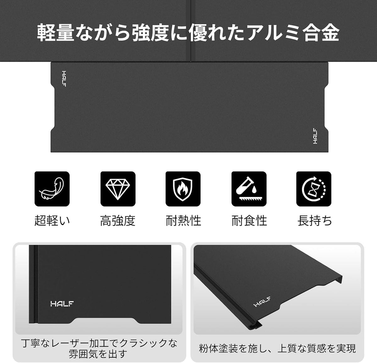 IGT Tabletop, 0.5 Units, Set of 2, Camping Table Plate, Aluminum, Lightweight, Outdoor Table, Expansion, IGT Standard, Half Unit, Heat Resistant, Compatible with Folding Tables, Black