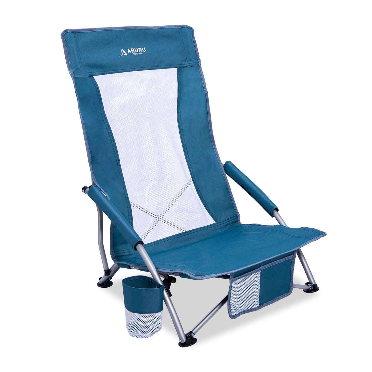 Portable Hammock Camping Chair, Lightweight Folding Beach Lounge Chair with Adjustable Height Legs, Mesh Portable Swing Camp Chair with Cushioned Head Pillow & Armrests for Camping Beach Hiking
