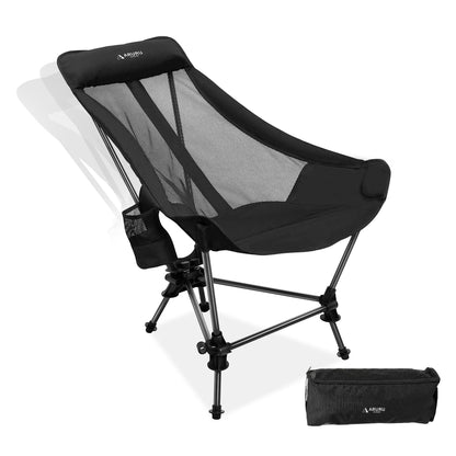 Portable Hammock Camping Chair, Lightweight Folding Beach Lounge Chair with Adjustable Height Legs, Mesh Portable Swing Camp Chair with Cushioned Head Pillow & Armrests for Camping Beach Hiking