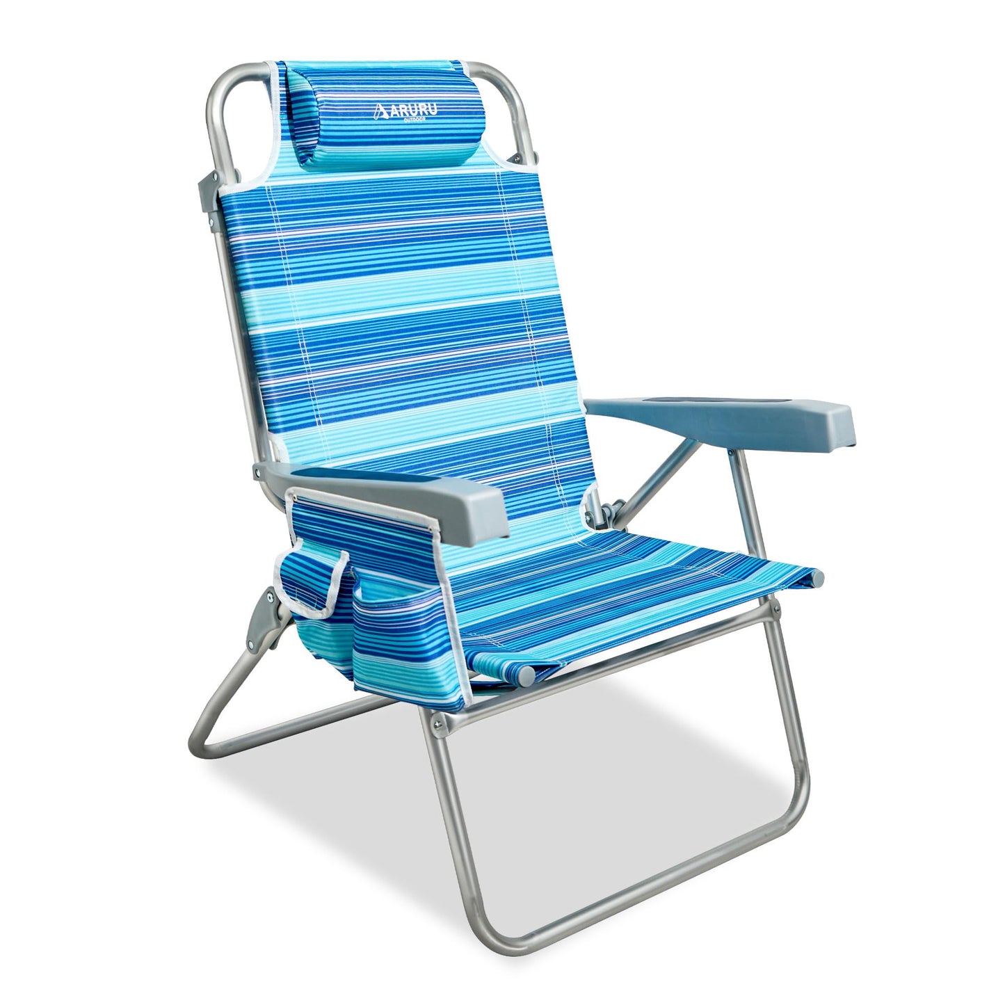 Portable Hammock Camping Chair, Lightweight Folding Beach Lounge Chair with Adjustable Height Legs, Mesh Portable Swing Camp Chair with Cushioned Head Pillow & Armrests for Camping Beach Hiking