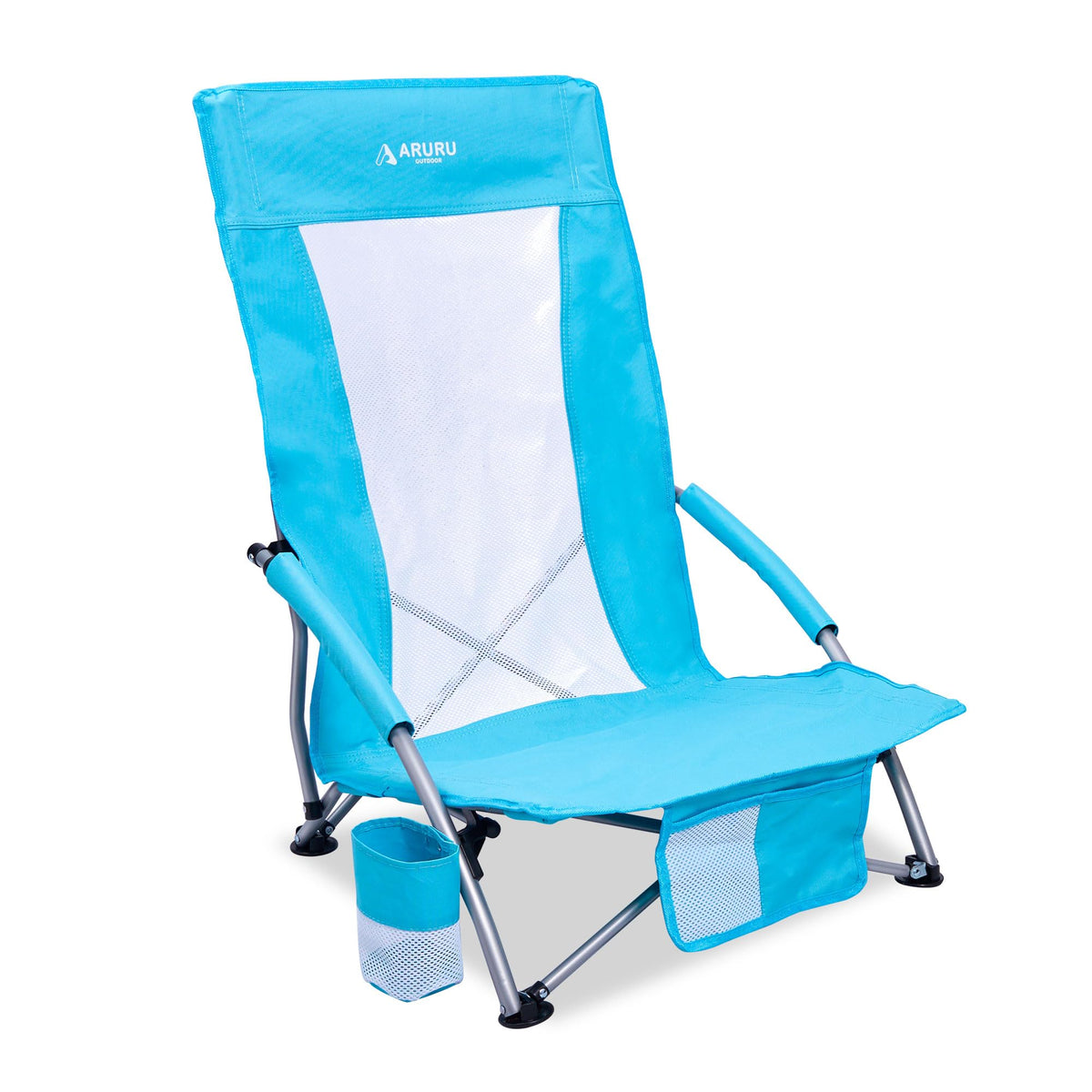 Portable Hammock Camping Chair, Lightweight Folding Beach Lounge Chair with Adjustable Height Legs, Mesh Portable Swing Camp Chair with Cushioned Head Pillow & Armrests for Camping Beach Hiking