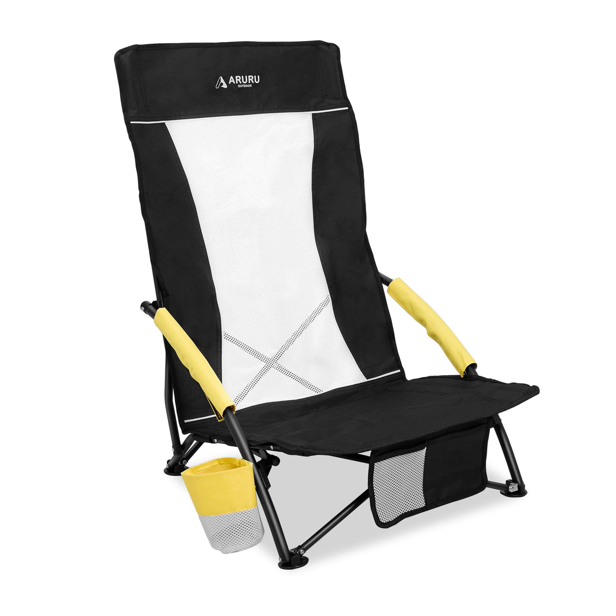 Portable Hammock Camping Chair, Lightweight Folding Beach Lounge Chair with Adjustable Height Legs, Mesh Portable Swing Camp Chair with Cushioned Head Pillow & Armrests for Camping Beach Hiking