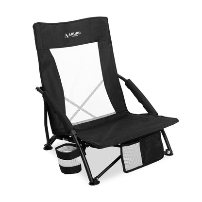Portable Hammock Camping Chair, Lightweight Folding Beach Lounge Chair with Adjustable Height Legs, Mesh Portable Swing Camp Chair with Cushioned Head Pillow & Armrests for Camping Beach Hiking