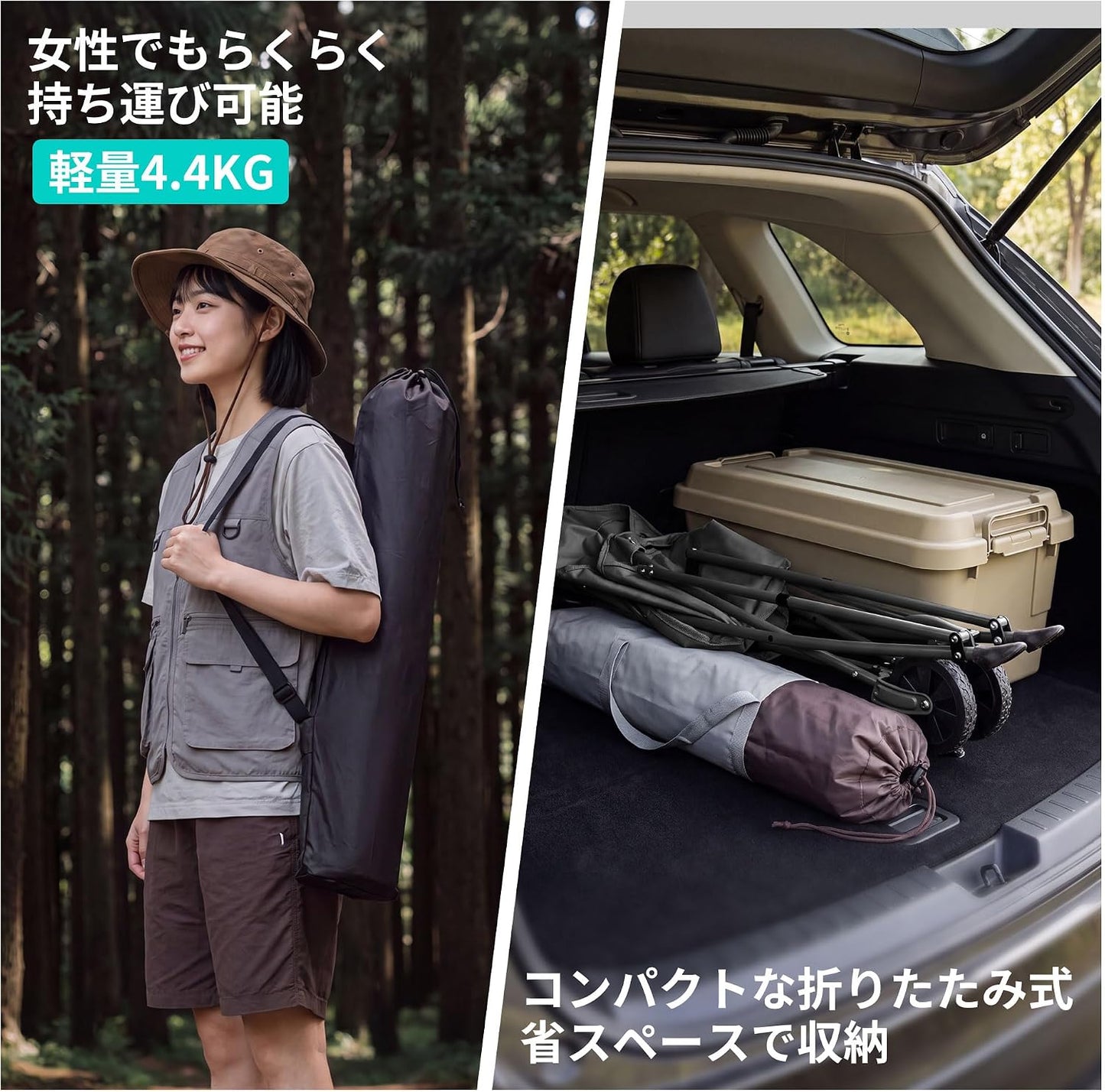 アウトドアワゴン兼チェア 2WAY キャリーワゴン 【耐荷重110kg / 運搬60kg】 折りたたみ アウトドアチェア キャンプ椅子 ストッパー付き 枕・小物袋・収納バッグ付属 公園 運動会 BBQ 釣り 収束式 軽量 コンパクト (ブラック)