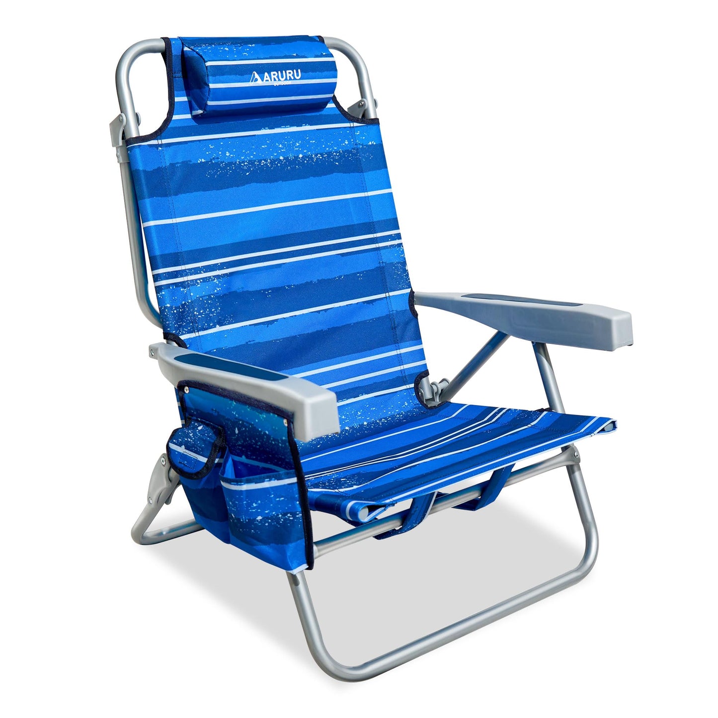 Portable Hammock Camping Chair, Lightweight Folding Beach Lounge Chair with Adjustable Height Legs, Mesh Portable Swing Camp Chair with Cushioned Head Pillow & Armrests for Camping Beach Hiking