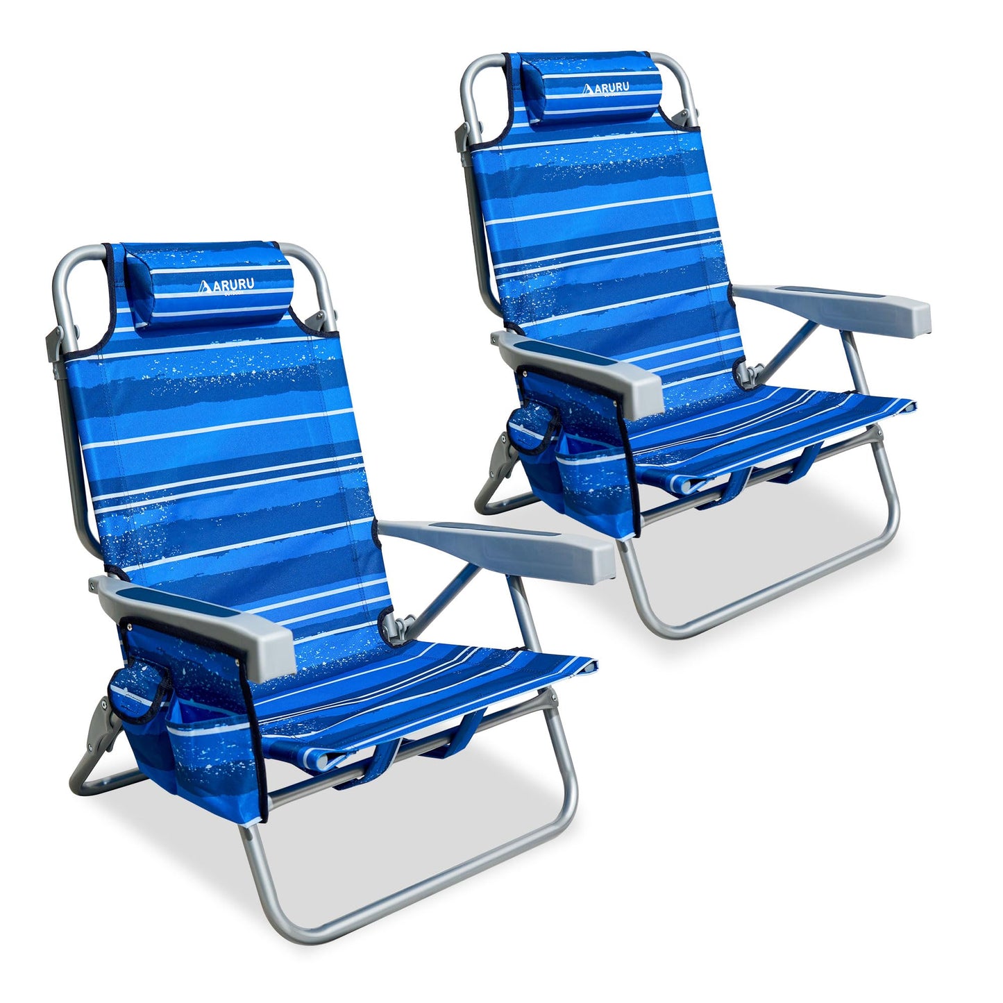 Portable Hammock Camping Chair, Lightweight Folding Beach Lounge Chair with Adjustable Height Legs, Mesh Portable Swing Camp Chair with Cushioned Head Pillow & Armrests for Camping Beach Hiking