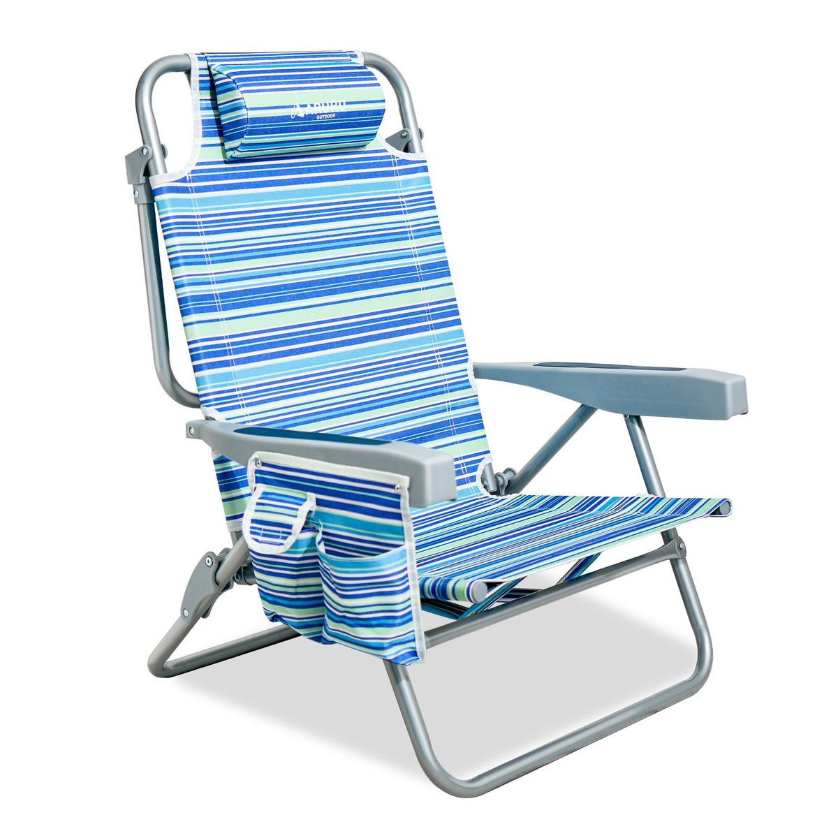 Portable Hammock Camping Chair, Lightweight Folding Beach Lounge Chair with Adjustable Height Legs, Mesh Portable Swing Camp Chair with Cushioned Head Pillow & Armrests for Camping Beach Hiking