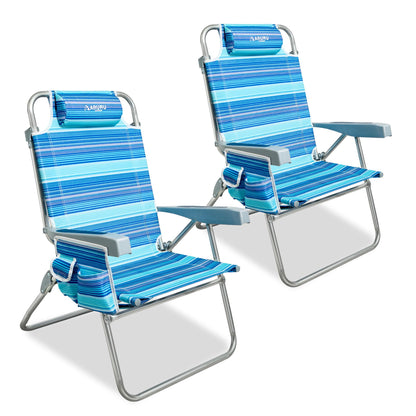 Portable Hammock Camping Chair, Lightweight Folding Beach Lounge Chair with Adjustable Height Legs, Mesh Portable Swing Camp Chair with Cushioned Head Pillow & Armrests for Camping Beach Hiking