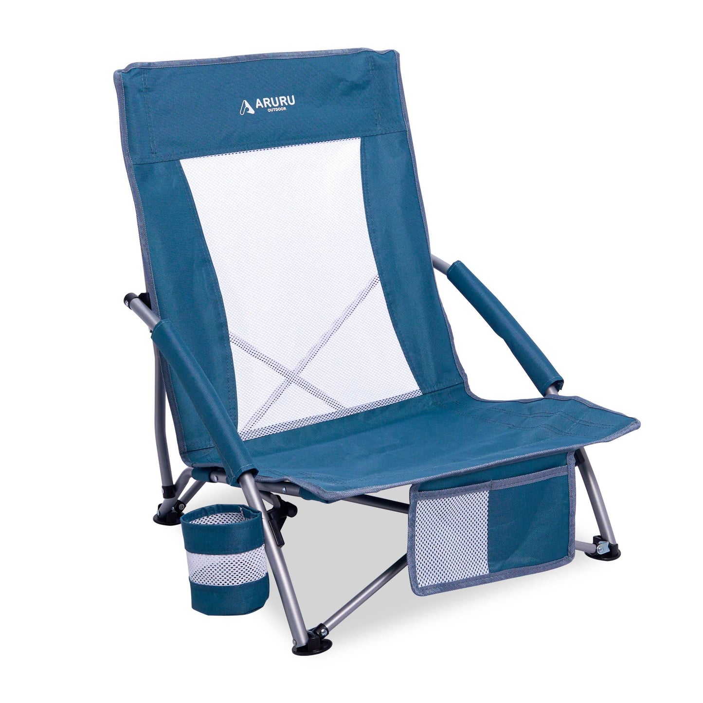 Portable Hammock Camping Chair, Lightweight Folding Beach Lounge Chair with Adjustable Height Legs, Mesh Portable Swing Camp Chair with Cushioned Head Pillow & Armrests for Camping Beach Hiking