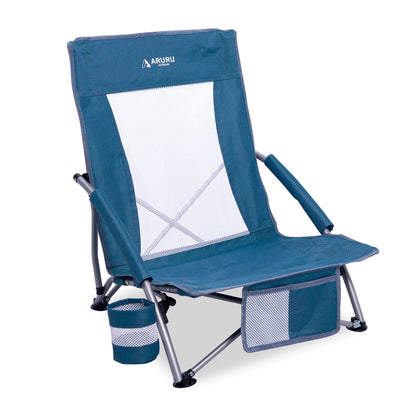 Portable Hammock Camping Chair, Lightweight Folding Beach Lounge Chair with Adjustable Height Legs, Mesh Portable Swing Camp Chair with Cushioned Head Pillow & Armrests for Camping Beach Hiking