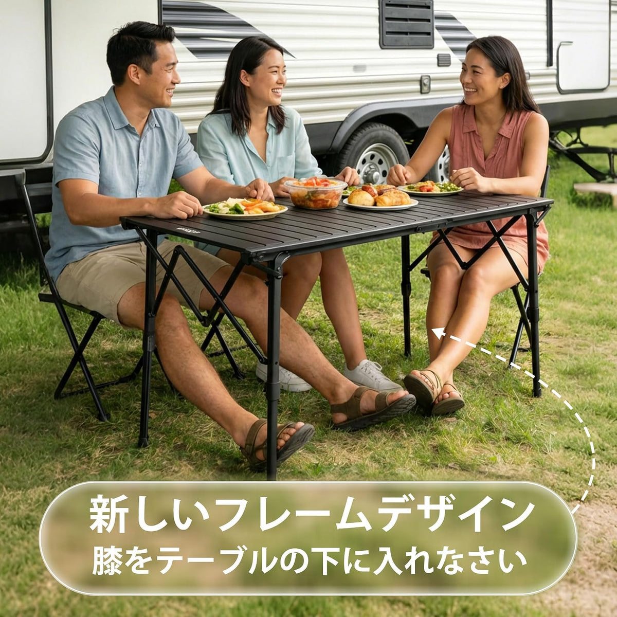 Camping Table, Roll Table, 50.4 x 23.6 inches (128 x 60 cm), Aluminum, Foldable, Height Adjustable, Up to 29.1 inches (74 cm), Lightweight, Compact, Outdoor Table, Solo, Family, BBQ