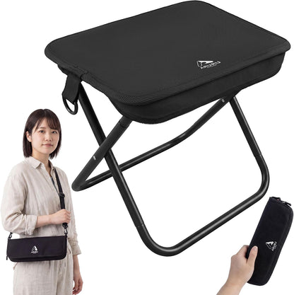 Folding Chair, Small, Lightweight, 12.6 oz (360 g), Camping Chair with Shoulder Strap, Integrated Portable Compact Chair for Traveling, Hiking, Fishing, Festivals, Watching Games (Black)