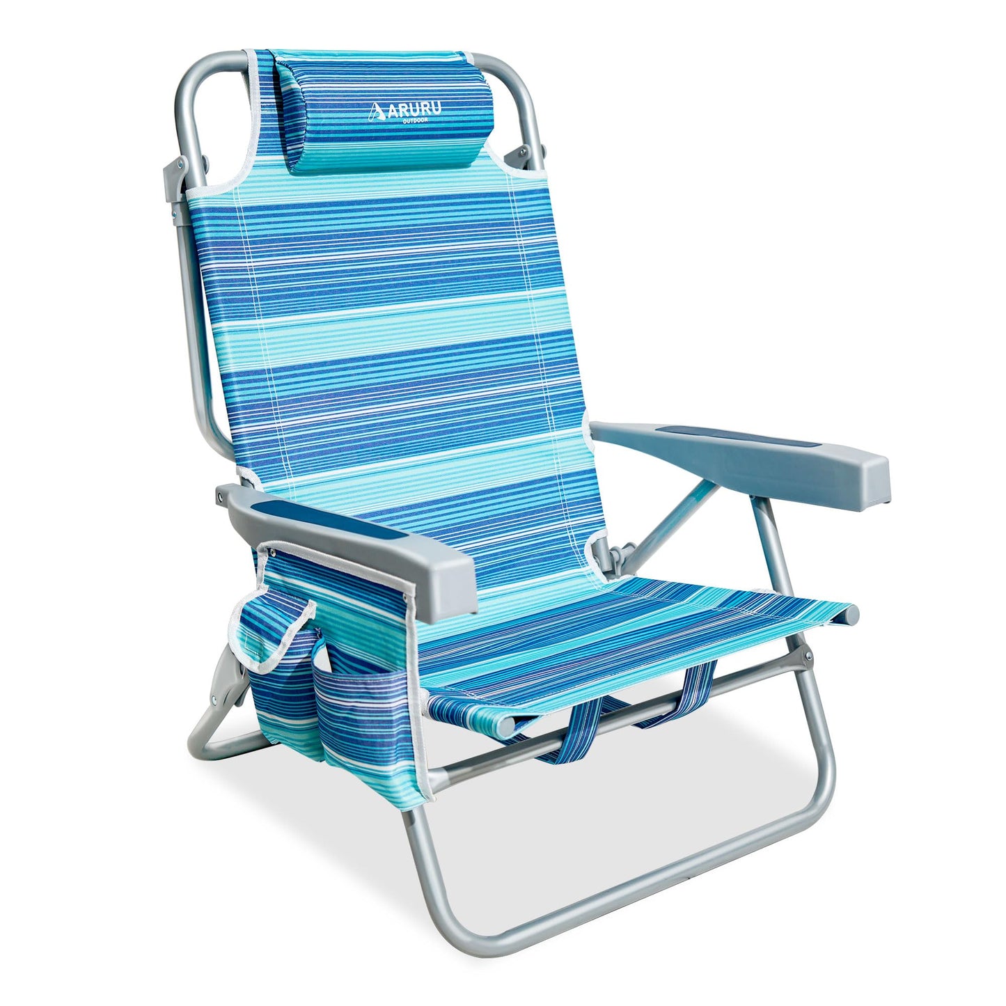 Portable Hammock Camping Chair, Lightweight Folding Beach Lounge Chair with Adjustable Height Legs, Mesh Portable Swing Camp Chair with Cushioned Head Pillow & Armrests for Camping Beach Hiking