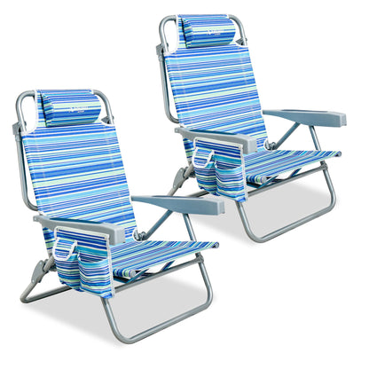 Portable Hammock Camping Chair, Lightweight Folding Beach Lounge Chair with Adjustable Height Legs, Mesh Portable Swing Camp Chair with Cushioned Head Pillow & Armrests for Camping Beach Hiking