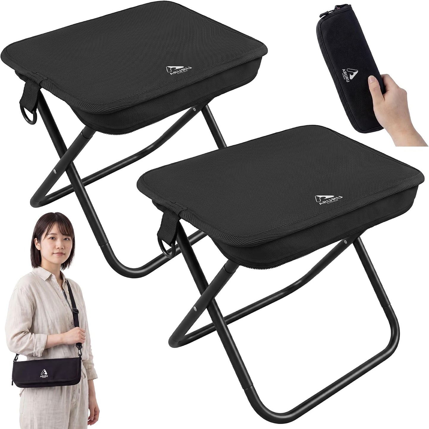 Folding Chair, Small, Lightweight, 13.4 oz (380 g), Camping Chair with Shoulder Strap, Integrated Portable Chair, Compact for Traveling, Hiking, Fishing, Festivals, Watching Games
