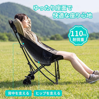 アウトドアワゴン兼チェア 2WAY キャリーワゴン 【耐荷重110kg / 運搬60kg】 折りたたみ アウトドアチェア キャンプ椅子 ストッパー付き 枕・小物袋・収納バッグ付属 公園 運動会 BBQ 釣り 収束式 軽量 コンパクト (ブラック)